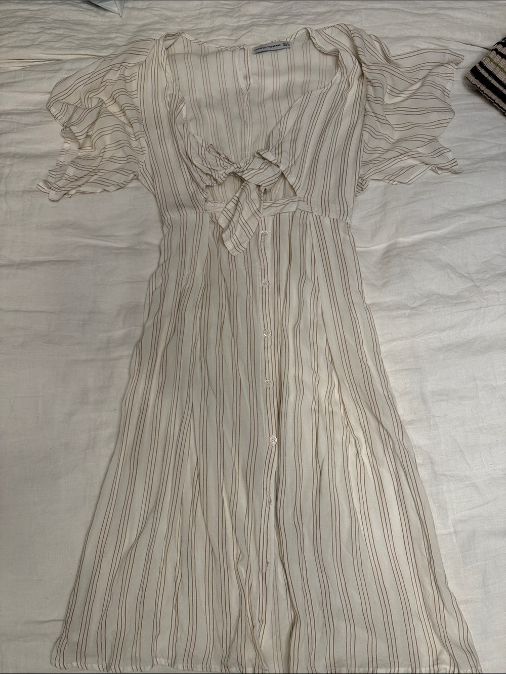 Faithful the Brand Light Cream Striped Button-Front Summer Dress